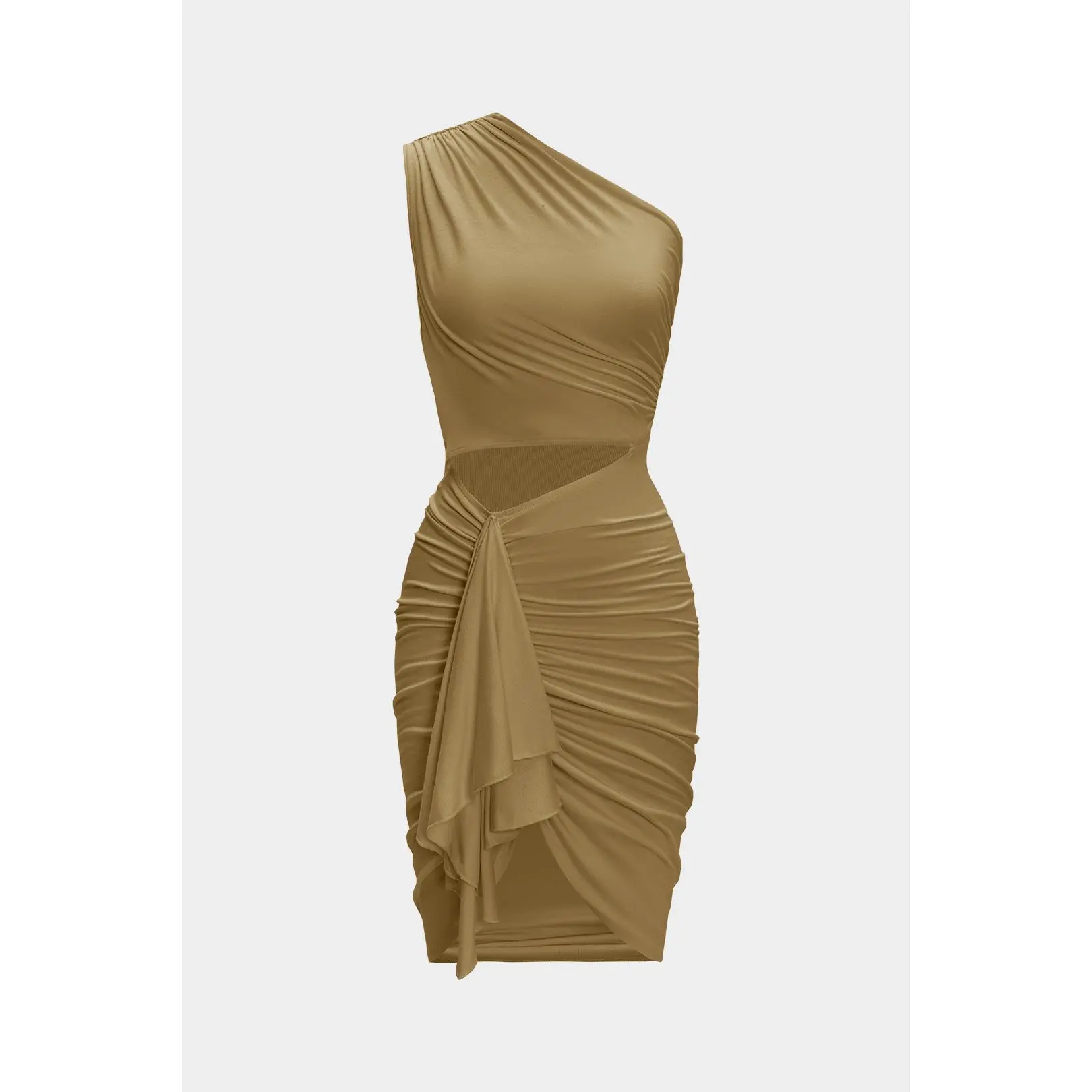 Ruched Asymmetrical Cut Out Midi Dress