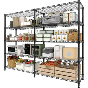 5-Tier Metal Wire Storage Rack for Food Service - Adjustable L-Shaped Industrial Shelving, 1325 lbs Capacity, Commercial Kitchen, Pantry, Garage, 59"W x 13.8"D x 70.5"H - 5 Floors, Width 35