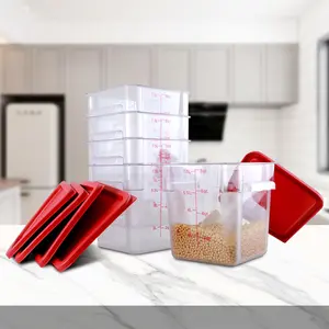Hakka 8 Qt Commercial Grade Square Food Storage Containers with Lids,Polycarbonate,Clear - Case of 5