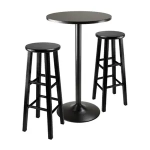 Winsome Trading  3pc Square Black Pub Table with two 29 in. Wood Stool Square Legs