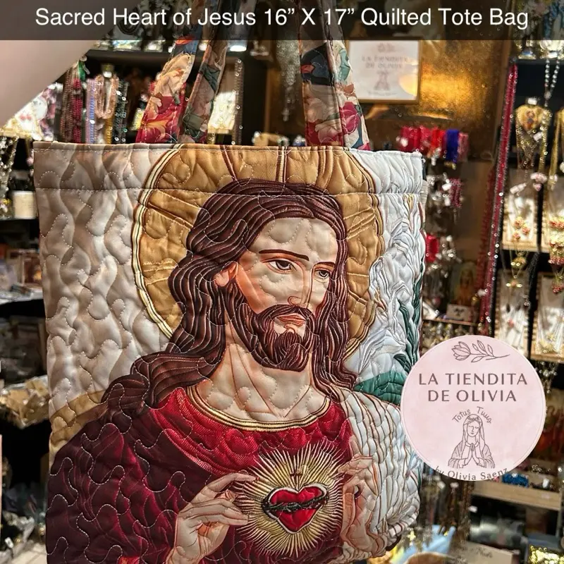 Sacred Heart of Jesus 16" X 17" Quilted Tote Bag