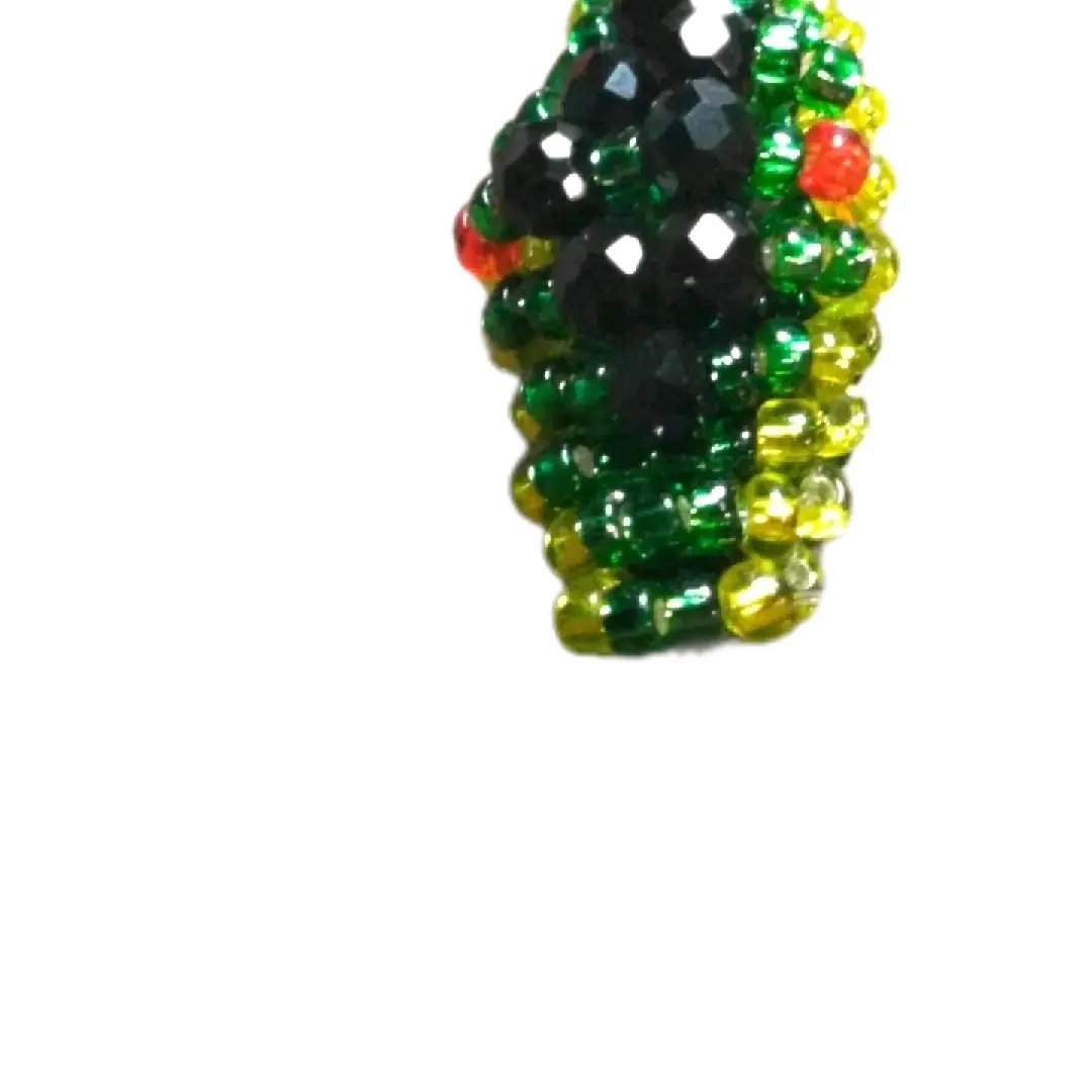 Cobra Bracelet with Green, Yellow, Red, and Black Seed Beads and Crystals