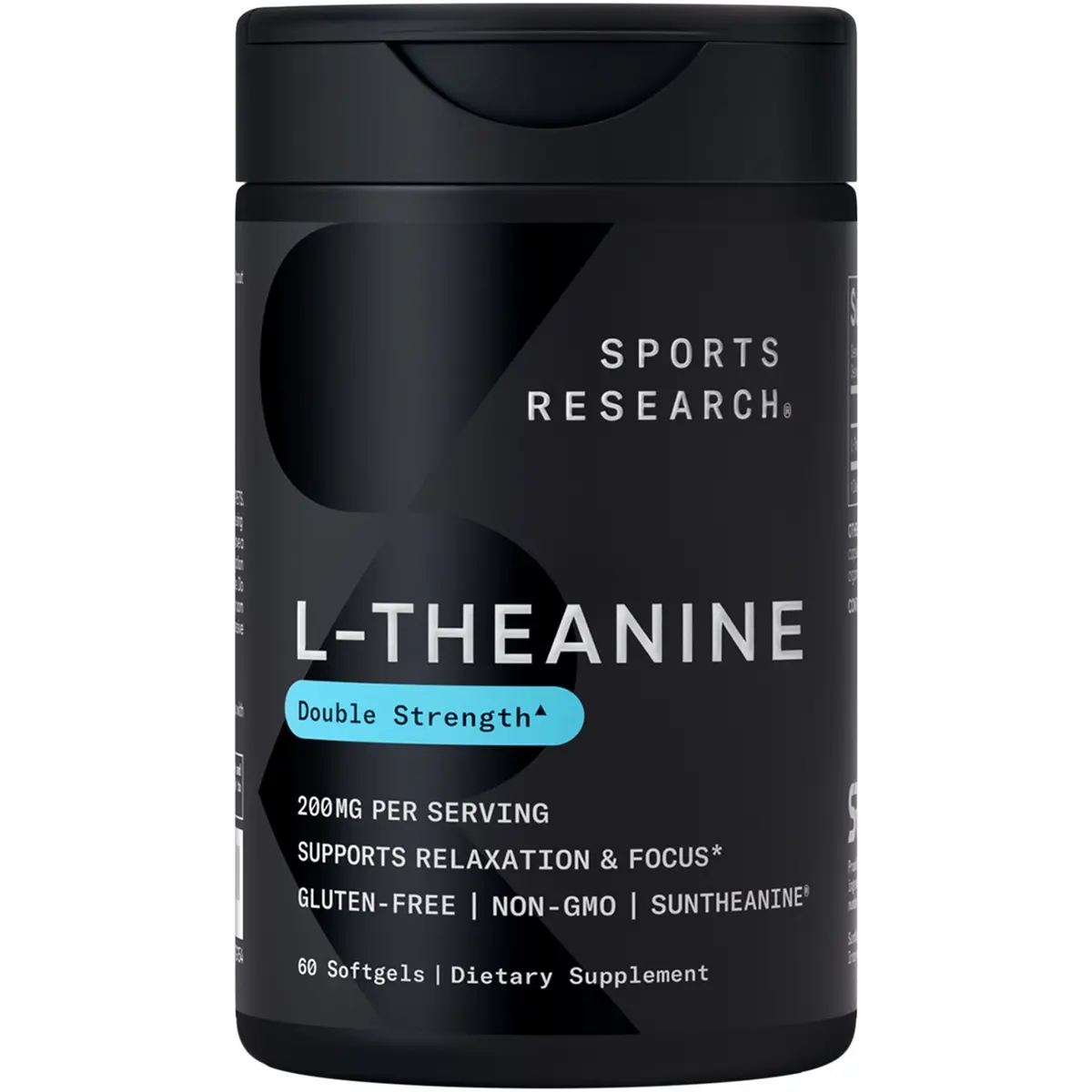 Sports Research® Double Strength L-Theanine 200mg w/Organic Coconut Oil - Supports Focus, Relaxation & Alertness - Made with Suntheanine® · Non-GMO · Gluten Free