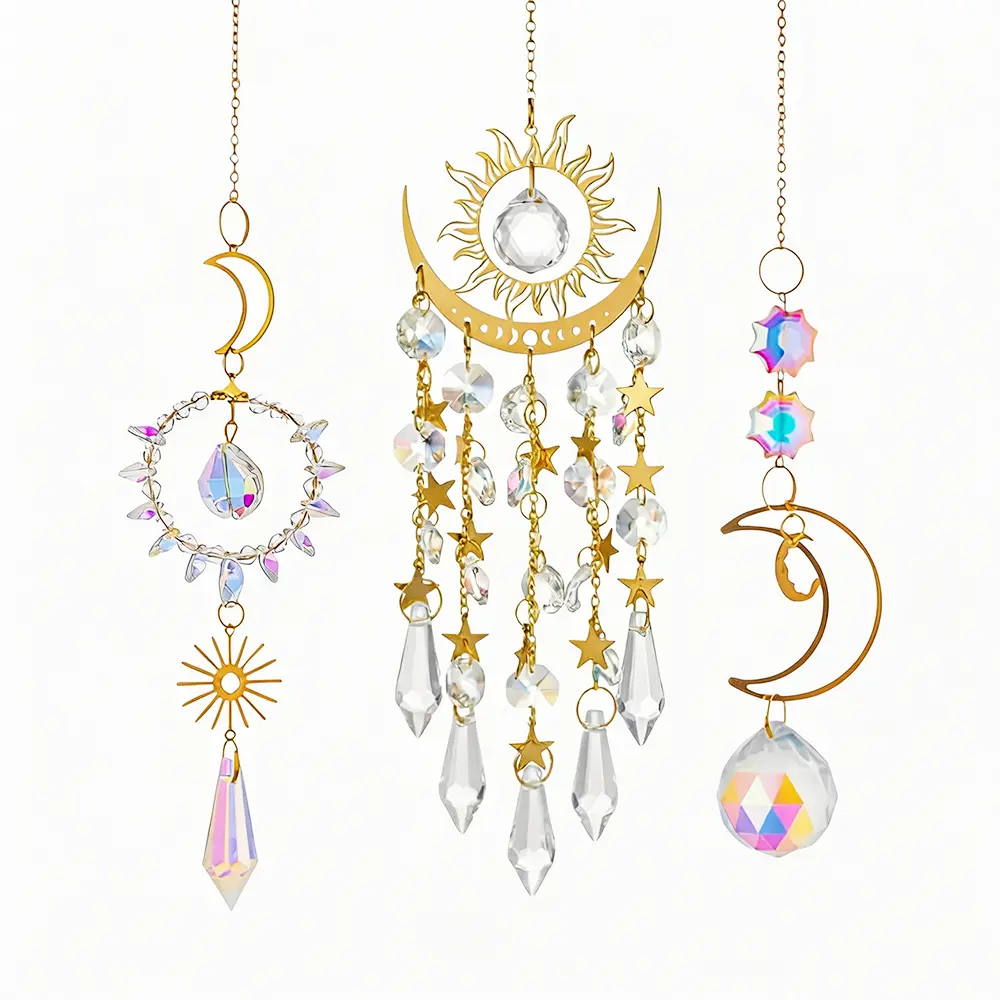 3pcs Magical Star Light Lotus Flower Sun Catcher Pendants - Wind Chime, Window Hanging Ornament, Home Decoration, Wedding Photo Prop campingessentials