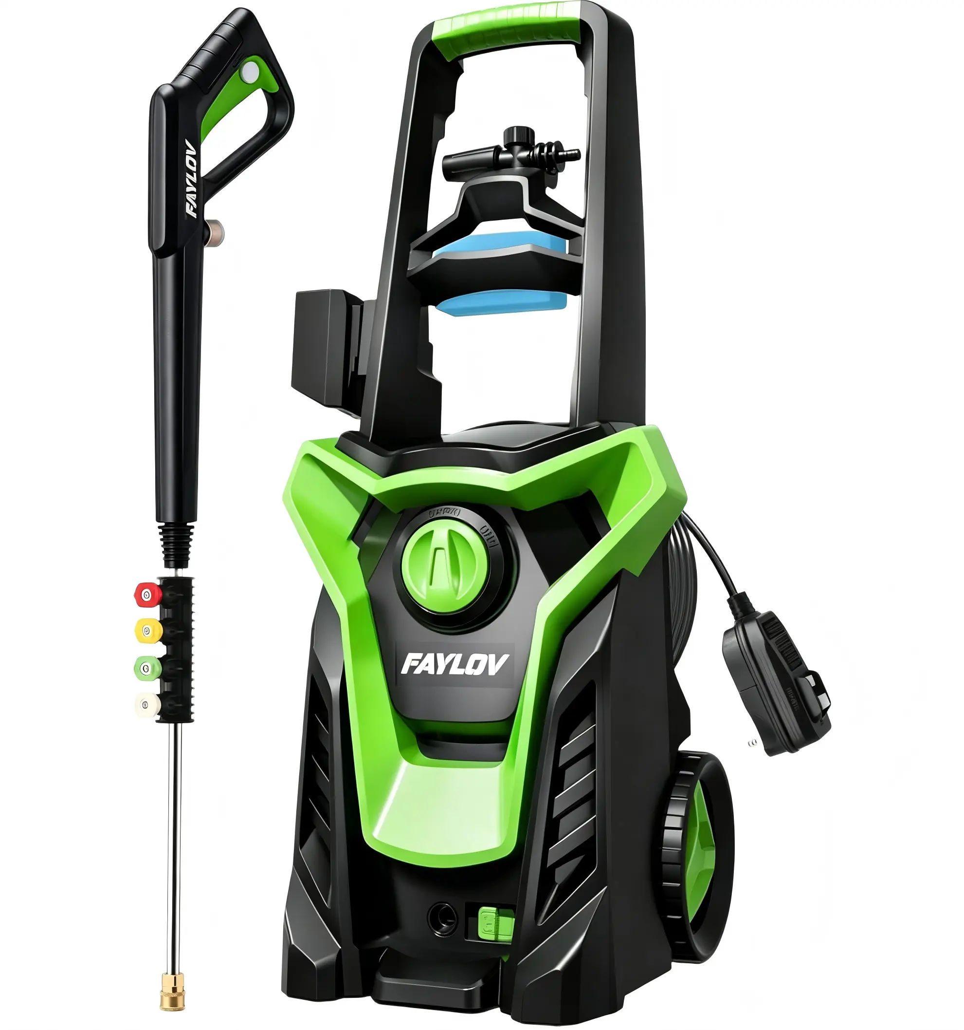 [fathersdaygift] Electric Pressure Washer, Heavy Duty Power Washer, with GFCI Safety Plug & No-Bend 360° Nozzle, 5 Spray Modes, 23FT Hose Reel and Soap Bottle for Home/Cars