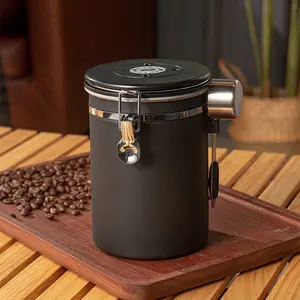 1PC 304 Stainless Steel Coffee Canister, Eco-friendly and reusable, dustproof, leakproof, moisture-proof, Leak Proof Containers, Nordic Style Airtight Silicone Ring With Scoop For Cafe & Daily Storage