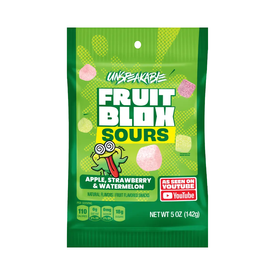FruitBlox Unspeakable SOURS Apple Strawberry Watermelon Gummies 5oz Bag Vegan Gluten Free Real Fruit Juice No Artificial Colors