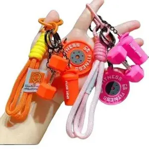 Dumbbell Keychains Cute Mini Weights Barbell Kettlebell Fitness Key Chains for Gym Lovers Women Men Bag Backpack Purse Accessories