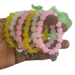 Pink, Yellow, and White Beaded Charm Bracelet