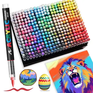 Acrylic Markers with Elastic Brush Tip, 12/24/36/48/168/240/288/320/366colors Quick-Drying Waterproof Ink Pens for Multi-Surface(Rock, Wood, Ceramic, Glass, Canvas, Plastic, Metal), IdealArt Crafts Supplies Gift Set