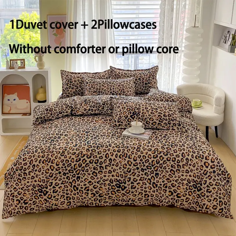 Coffee Leopard Print Bedspread Set, Breathable and Super Soft, Includes 1 Bedspread and 2 Pillowcases, Suitable for All Seasons, Breathable Duvet Set, Soft Bedding Set, Theme Bedding Set