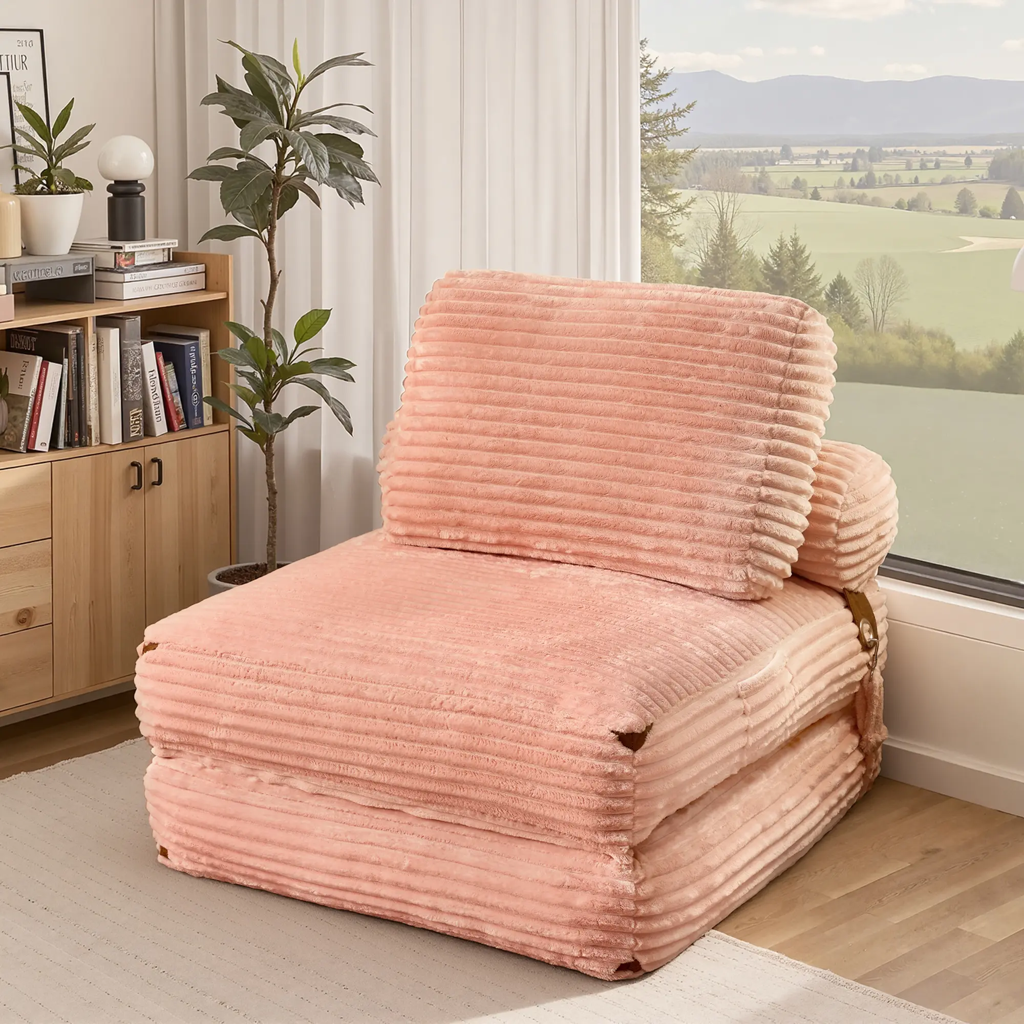 XIZZI 36" Boneless Corduroy Upholstered Sectional Sofa Bed, Convertible Sleeper Chair with Pillow, Foldable Mattress & Back Support, Portable Floor Couch for Living Room Bedroom, Upholstered Futon Couch, Chair for Bedroom deskmakeover