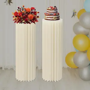 2Pcs Foldable Paper Columns Display Stand, Cardboard Cylinder Cake Stands, White Wedding Centerpieces Cardboard Sets, Paper Roman Pillars for Tables Decoration, Party, Ceremony, Home