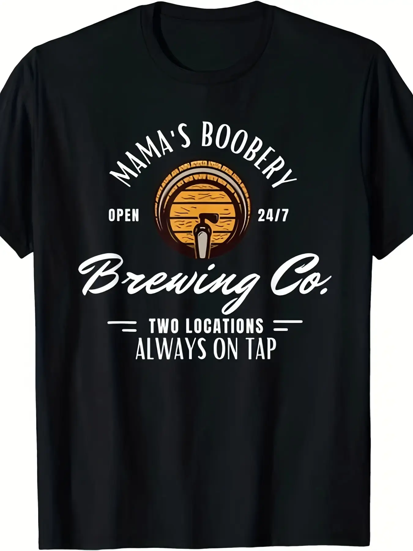 Women's Short-Sleeve Loose Round Neck T-Shirt - Mama's Boobery Breastfeeding Brewery Co Unisex Retro Nursing Parent Apparel, Comfortable Casual Gym Streetwear with Breastfeeding Design, Machine Washable for Lactation Rights Groups