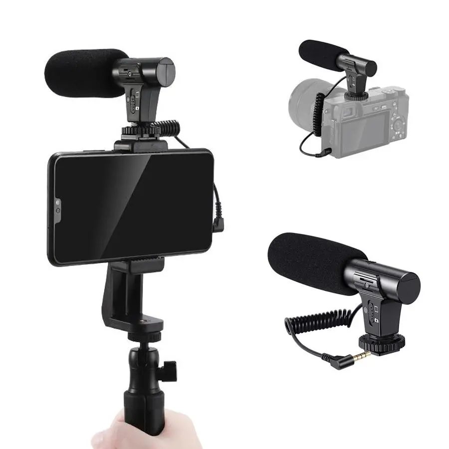 3.5mm Audio Plug Video Recording Microphone with Spring Cable, Live Broadcast Equipment, Plug and Play Compatibility for Phones DSLR Cameras PCs, Perfect for Vlogging Livestreaming Interviews Podcasts, Vocal Mic