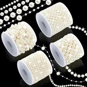 4 Rolls 86 Feet Faux Pearls Garland Strand Artificial Pearl Beads Trim for Crafts Wedding Party Valentine Christmas Flower Decoration, 4mm 6mm 8mm 8+3mm, Ivory