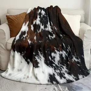 Decorative throw blankets Brown CowhideCow Skin Print PatternModern Cowhide Faux Leather Lightweight blanket Suitable for living room bedroom warming blanket Soft throw blanket