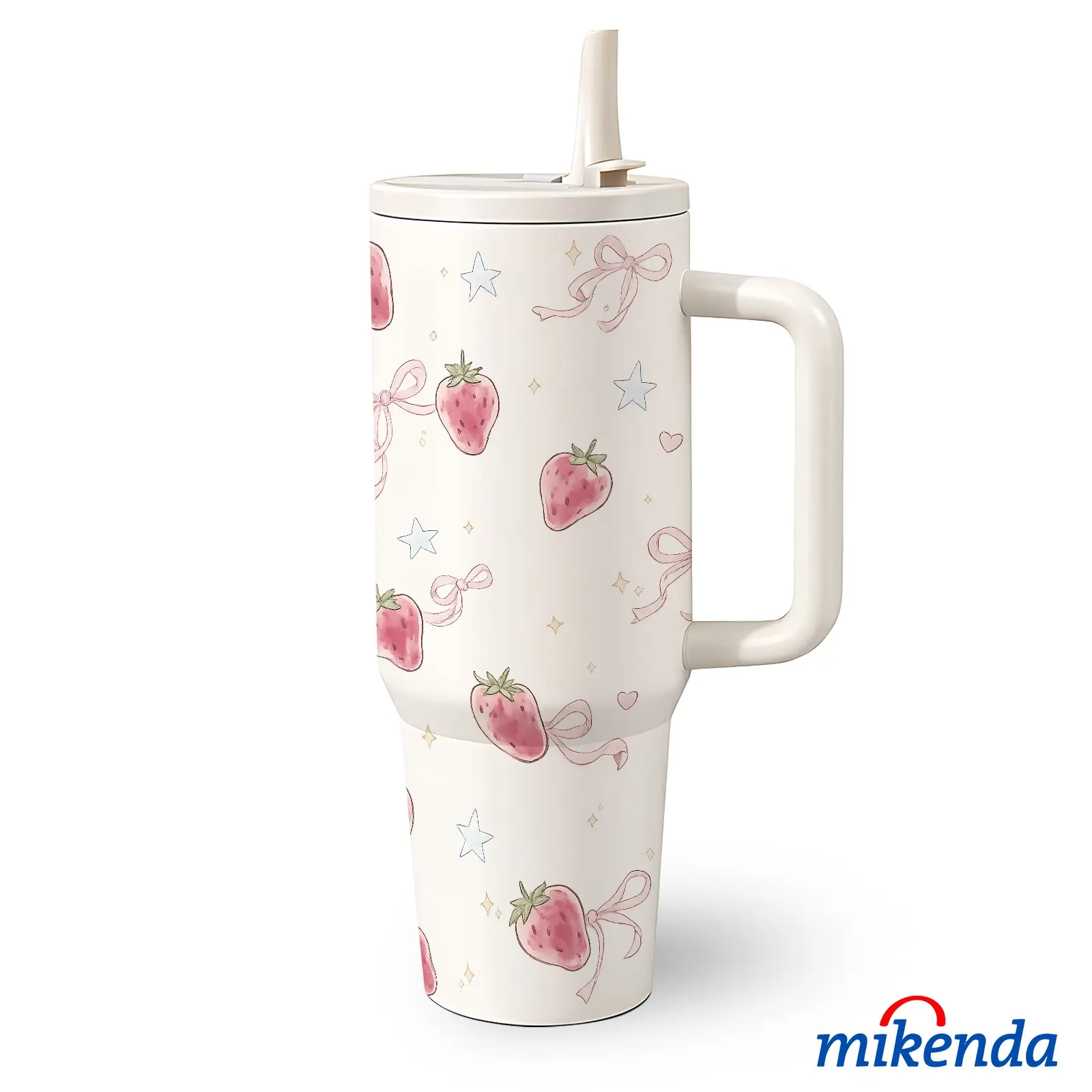1 Pc 40 Oz Stainless Steel Water Cup, Thermo Cup, Tumbler with Handle and Folding Straw, Strawberry Pattern Design, Double Wall Insulated Thermal Mug, Insulated Travel Drinkware, Hot 12H / Cold 24H, Easter Mother's Day Holiday Gift for Friends
