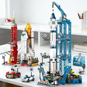 Blue Rocket Building Blocks, Desktop Decor, Holiday Gift, Building Block Set, Fun Educational Toy for Kids, Building Block Model, Creative Building Blocks