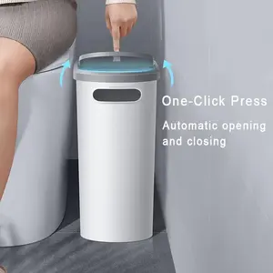 Sleek Large Capacity Press-Type Bathroom Trash Can with Lid - One-Click Press Automatic Opening & Closing - Durable Space-Saving Design for Home Essentials - Ideal Christmas/Halloween Gift Decoration Restroom Toilet Shampoo Organizer Soap Mounted