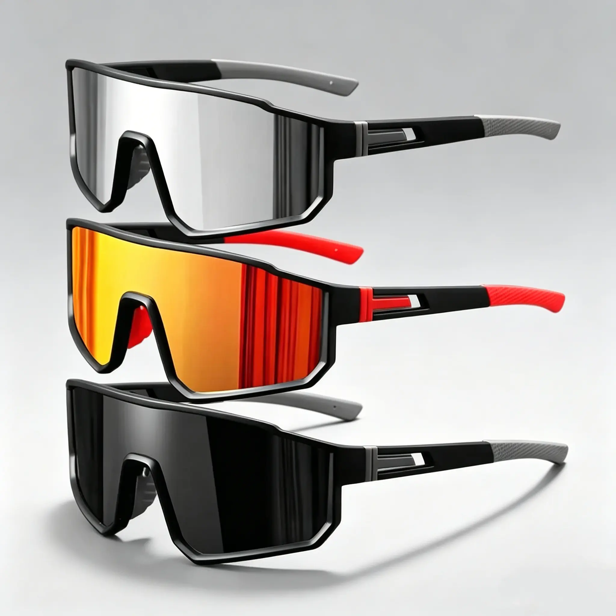 Unisex 3-Pack Oversized Cycling Sunglasses for Adults, Lightweight PC Frame, Colorful UV400 Shatterproof Lenses, Sturdy Durable Ergonomic Biking Gear, Men's Accessories, Retro Look for Bikes, Outdoor Sports Use, Women's Glasses