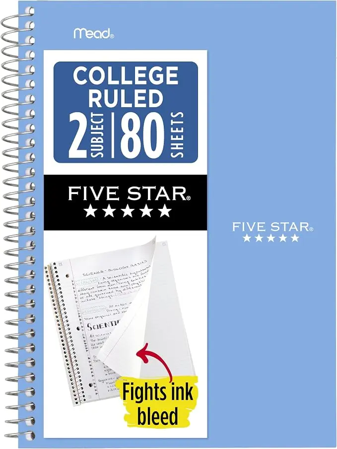 Spiral Notebook, 2 Subject, College Ruled Paper, 6" x 9.5", 80 Sheets, Blue (840029CG1)