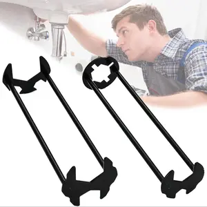 2PCS Basin Wrench Set Pipe Wrench Set 7 Sizes Sink Faucet Tool Plumbers Wrench with Four-Jaw Hex Universal Plumbing Tools for Kitchen & Bathroom, Under Sink Wrench, Multifunctional Wrench, Adjustable Four-Claw Hex Design for Tight Spaces