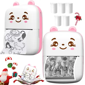 Mini Sticker Printer, Portable Thermal Printer with 5 Paper Rolls, Bluetooth Ink-Free Smart Printer, Inkless Thermal Printer, Compatible with iOS and Android, Free Cut Pocket Printer for Notes, Pictures, Labels, Memos, for Adults & Kids, Gift