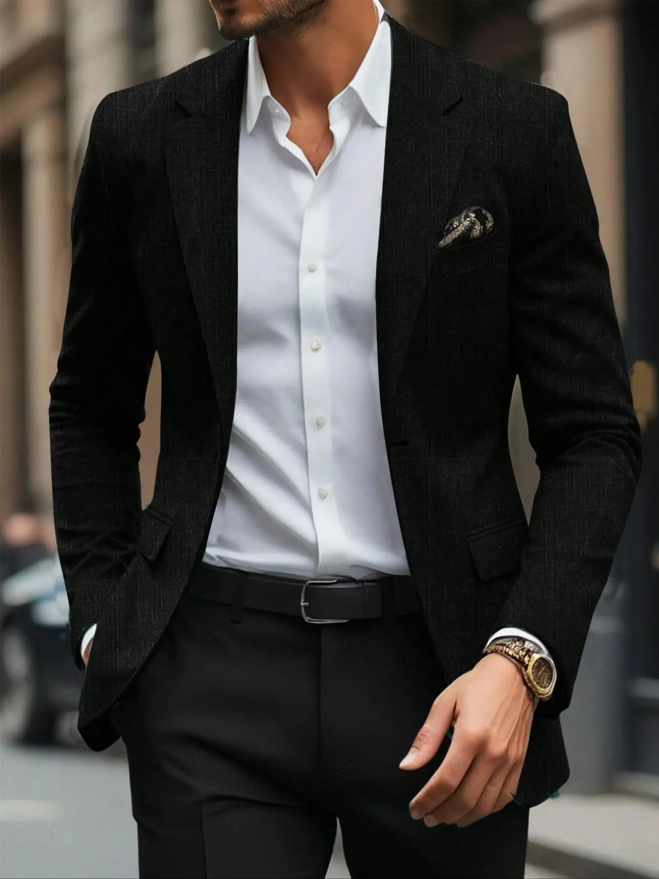 Men's Solid Color Formal Business Suit Jacket, Formal Wear, Slim Fit Long Sleeve Lapel Neckline Blazer for Work Office, Fashion Men's Clothing for Summer, Suit Coats Work
