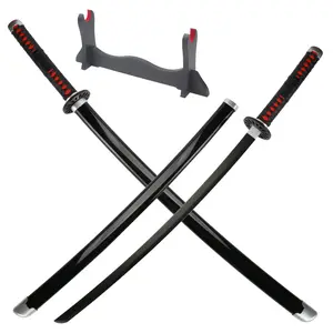ELERVINO Real Demon Slayer Cosplay Sword Kamado Tanjirou 41 inches with Wooden Holder Stand Display Anime Fans for Halloween Role Playing Props Cosplay Collection Decoration Christmas Gift Birthday New Year