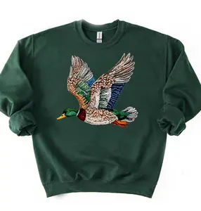 Rhinestone Mallard Duck Tree Sweatshirt, Dark Green