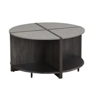 4-in-1 Modular Round Coffee Table,Detachable Convertible Design,Faux MarbleTopIndustrialCoffee Table with 2-Tier Storage Shelf,200LBSHeavyDutyAnti-Wobble Stable Frame,Modern Stylish Center Table for Living Room Bedroom Apartment Small Space Home Office