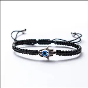 2 PACK Bracelet Evil Eye Protection Good Luck Adjustable Hamsa Turkish Black Color