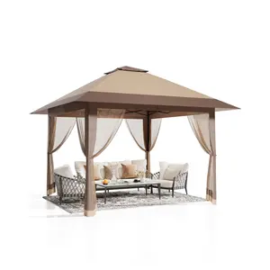 Garvee 13x13FT Pop-Up Gazebo, Outdoor Canopy with Mosquito Netting and Privacy Screen, Pavilion Tent for Patio, Backyard, Garden, Lawn, Deck(Khaki)