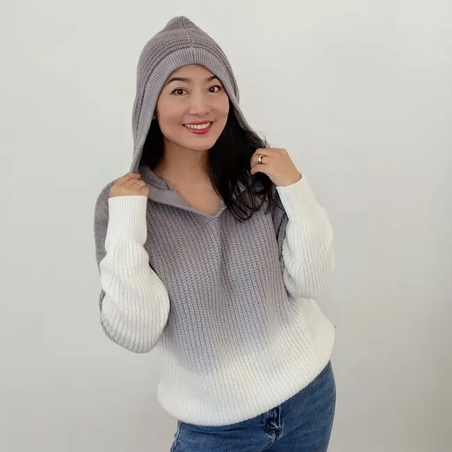 1005 Austialian Merino Wool Hoodie Two Tone Gray and White