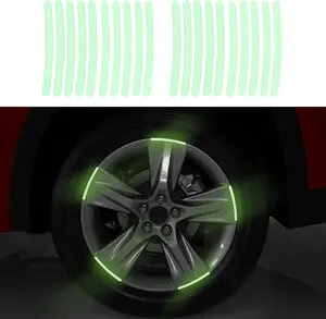 20 count Car Wheel Hub Reflective Sticker, Reflective Wheel Rim Stripe Decal Sticker, Reflective Wheel Rim Stripe Decal Sticker, Night Reflective Safety Decoration Strip for Cars, Trucks, Motorcycle (Luminous)