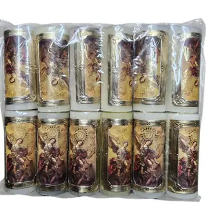 Cirio Pascual Mini Docena 12 Pcs pack -San Miguel Arcangel 3.5"Tall×1.5"Thick Paschal Candles Vela de Cera Candle for Church Devotional Religious Decor Saint Michael Archangel Recuerdos party favors