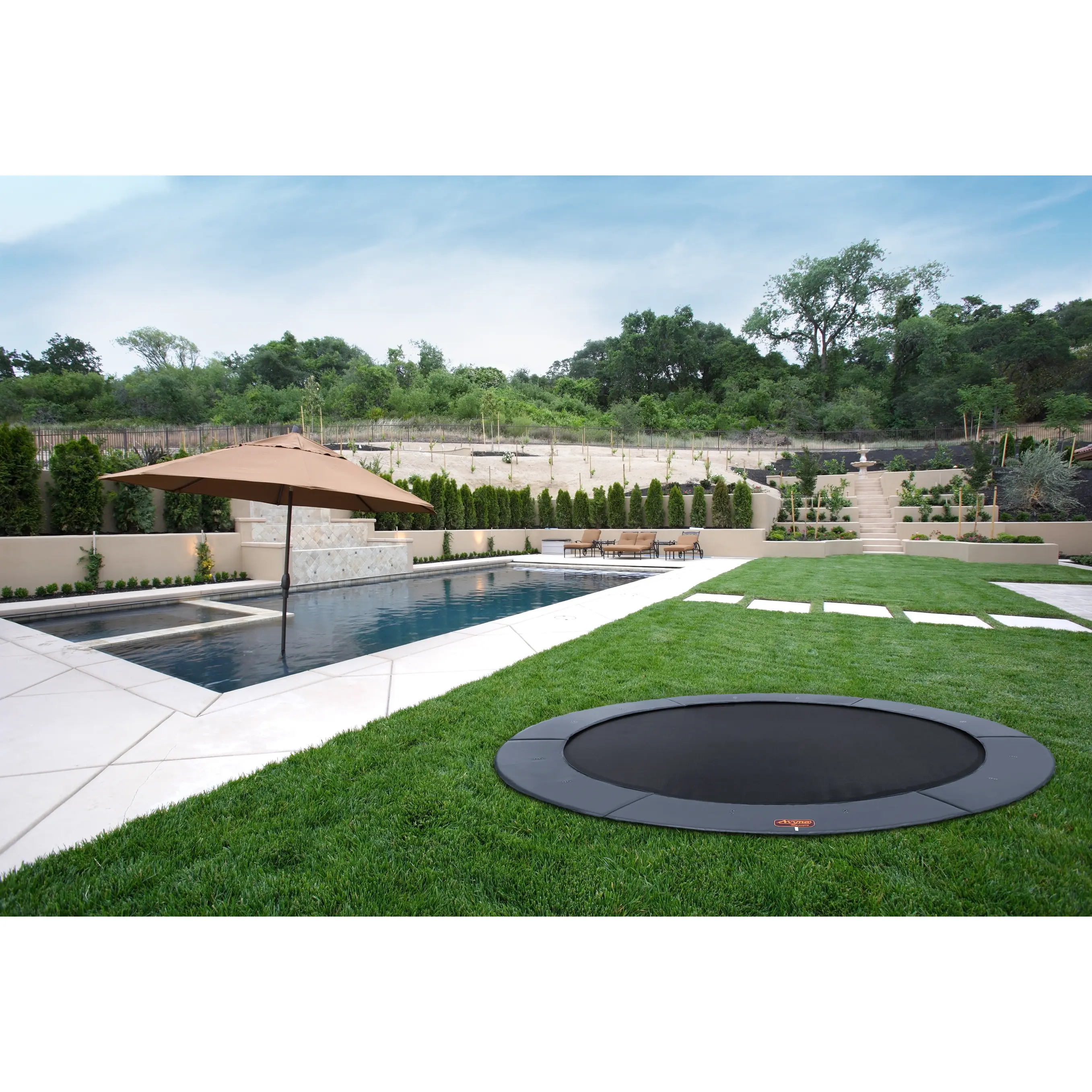 Pro-Line Round In-Ground Outdoor Trampoline with LED Lights and Protective Cover