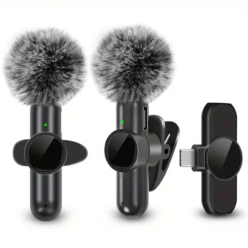 Wireless Lavalier Microphone With Windproof Cover Audio Video Recording Mini Mic For iPhone Android Mobile Phone Microphone Lapel Mic