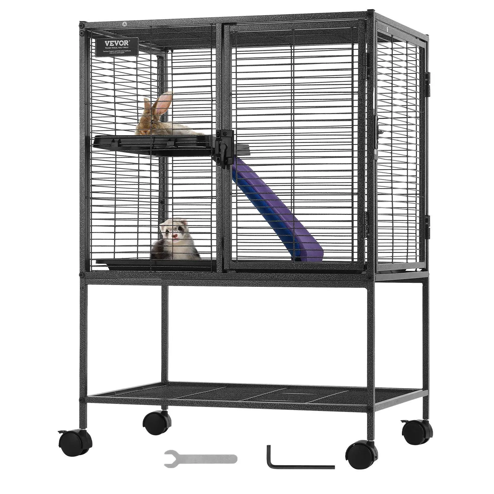 VEVOR 34" Rolling Metal Ferret Cage,  , Large 2-Tier Critter Nation Cage, Small Animal Cage with Ramps & Tray, Easy to Set up for Pet Rats, Hamster, Guinea Pig, Chinchilla, Squirrel, Hedgehogs, Bunny#BacktoSchool