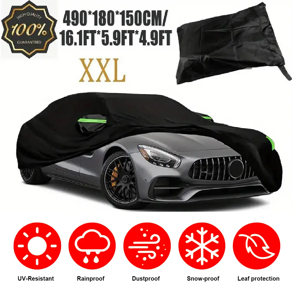 All Weather Car Cover with Reflective Strip, Waterproof UV Wind Rain Snow Protection for Sedan SUV Hatchback Coupe, Black