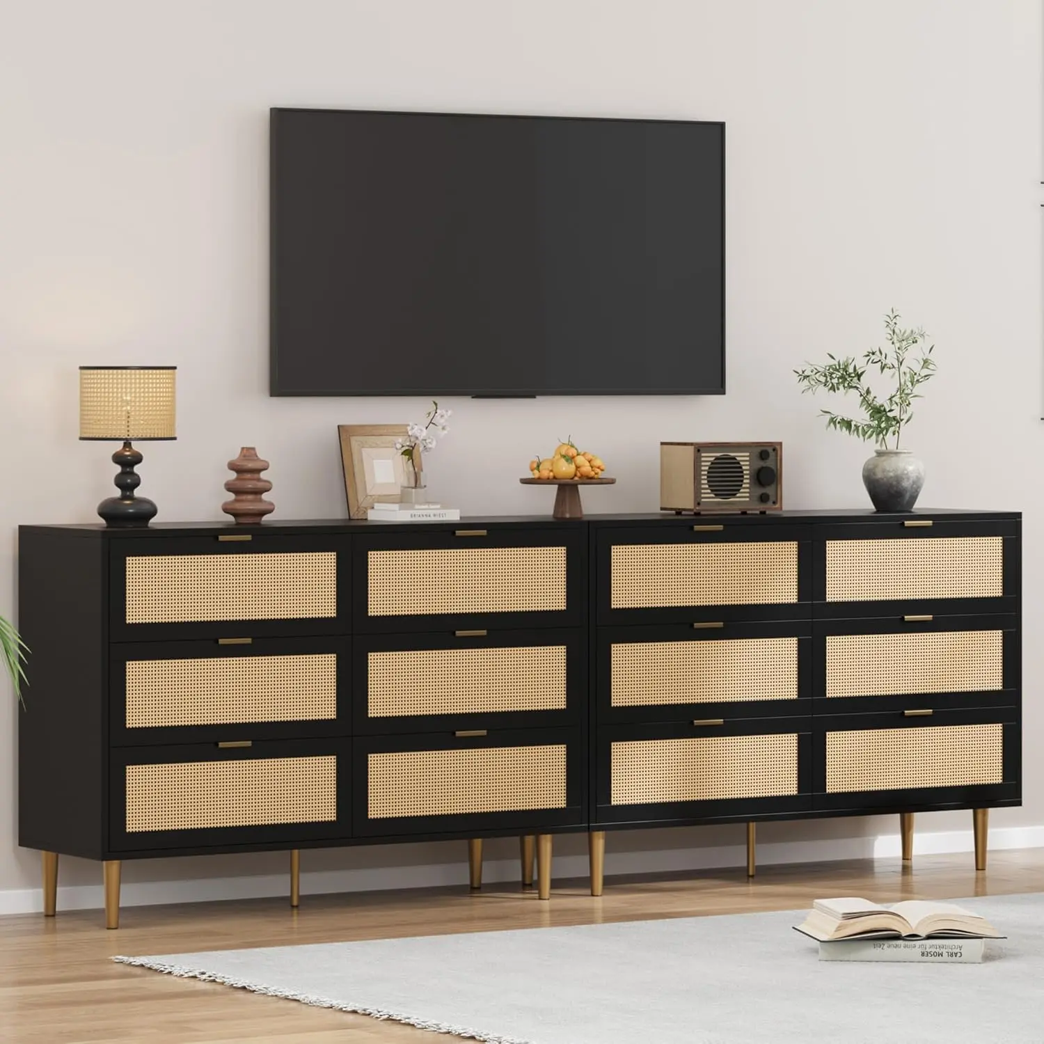 Black Rattan 6-Drawer Dresser, Modern Chest with Gold Legs & Handles, Large  Tabletop Area, 6-Drawer Capacity, Anti-Tipping Design for Bedroom/Living  Room - Black Wooden Storage Cabinet, Sideboard Cabinet, Six-Drawer Capacity  - TikTok