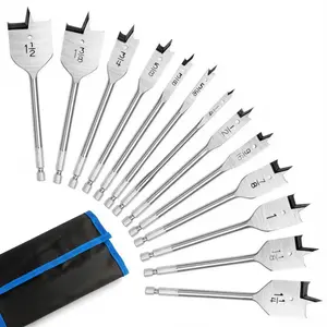 13-Piece Spade Drill Bit Set for Wood, Paddle Flat Bits with Quick-Change Hex Shank, Precision Woodworking Drill Bits, Nylon Storage Pouch Included