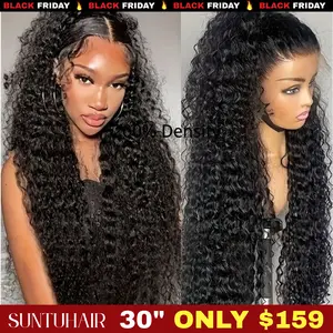 SUNTU Women's Budget-Friendly Curly Deep Wave HD Transparent 13x6 Lace Front Wig - Brazilian Virgin Shed-Free Hair, Medium Cap Size, Pre-Plucked, Pre-Bleached Knots