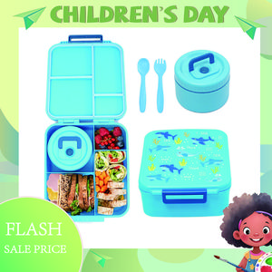 Bento Box Insulated Hot Food Jar  with 8 oz Soup Warmer: 4 Compartments for Lunch, Ideal for School Trips, Great Gift for All, Kitchen Supplies with Utensils