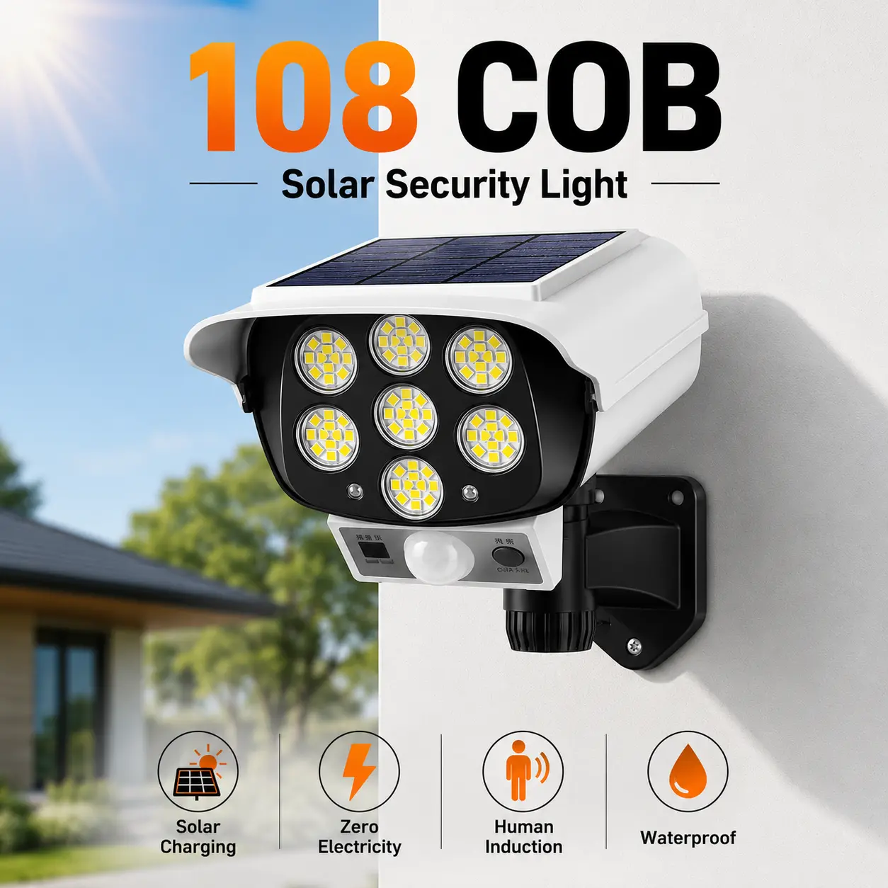Solar Fake Camera LED Security Light, 1:1 Realistic Shape, Motion Sensor & Remote Control, IP65 Waterproof, Rechargeable Deterrent Lamp for Home Garden Garage, Durable Plastic Outdoor Monitoring Lighting