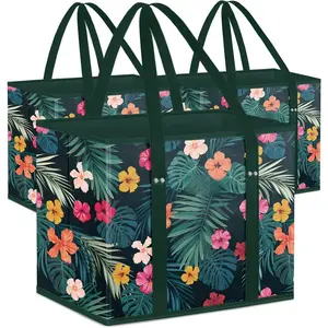 3Pk Reusable Grocery Bags, Foldable Shopping Bags with Reinforced Bottom and Handles (Blossom Season) Eco Friendly Totes