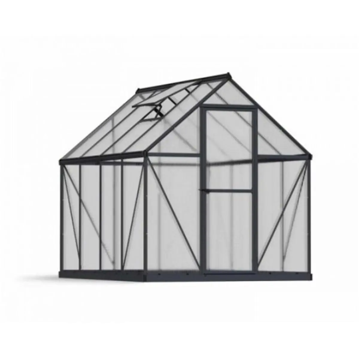 212 MAIN Palram-Canopia Mythos Outdoor Twin-Wall Polycarbonate Greenhouse, 6x8ft Gray, Heat Retention, Rain Gutter