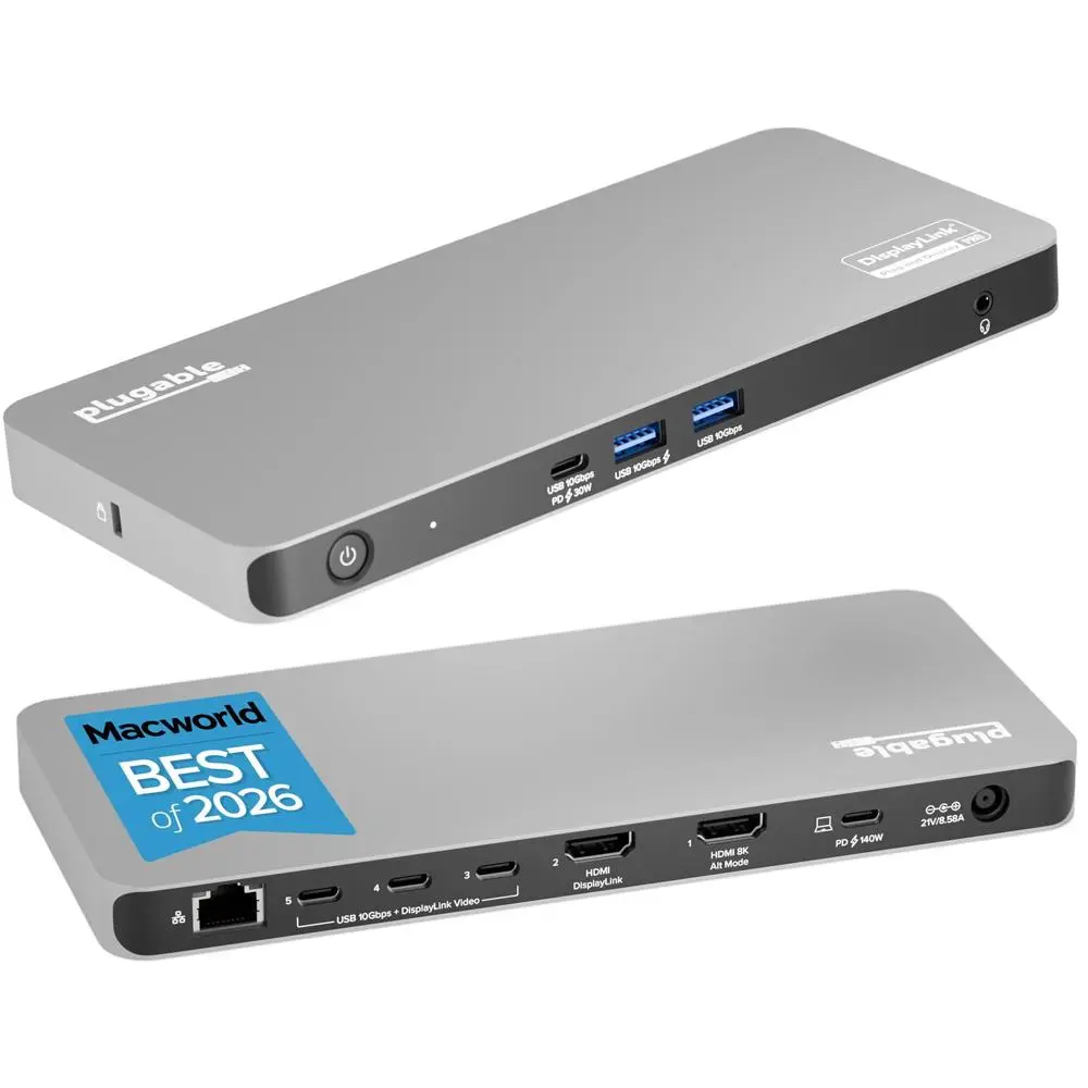 Plugable UD-7400PD USB-C 5-Display Docking Station with HDMI 2.1 and 140W charging
