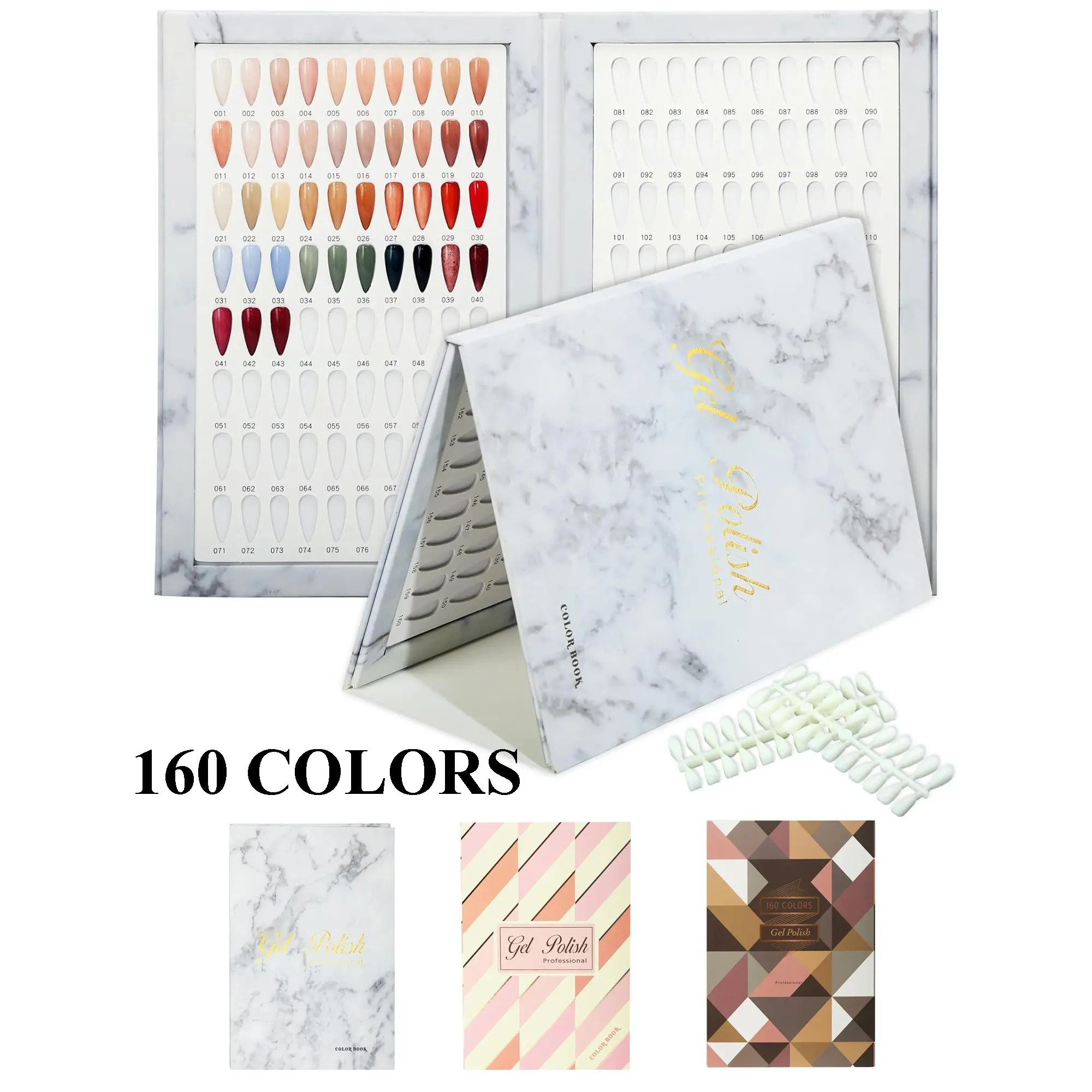 160 Nail Color Book, Professional Nail Color Swatches Book for Manicure Polish UV Gel, Essential Tool for Nail Artists and Enthusiasts